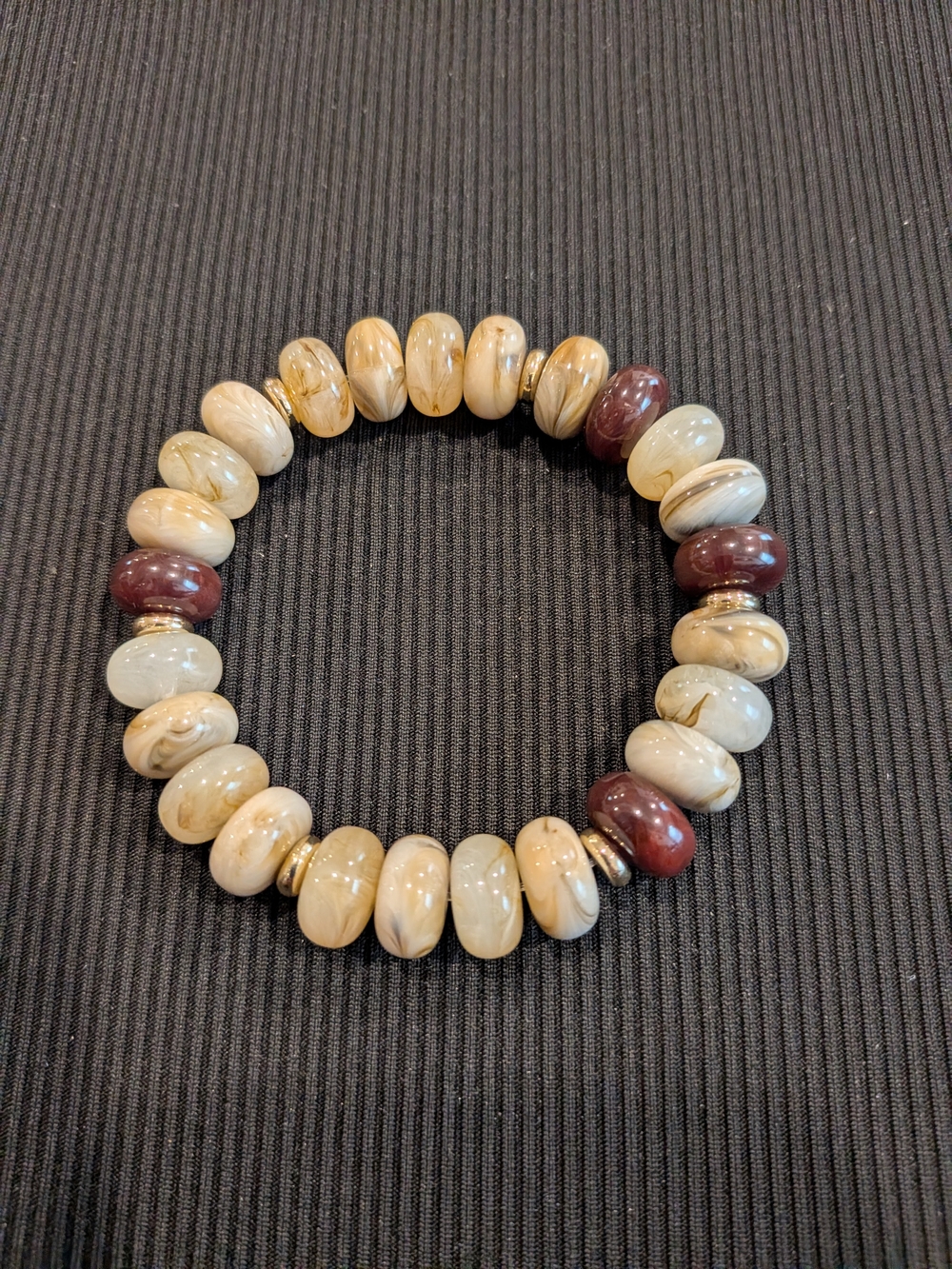 B#4: Beaded Stretch Bracelet w/Natural Marbled/Agate Dark brown Accent